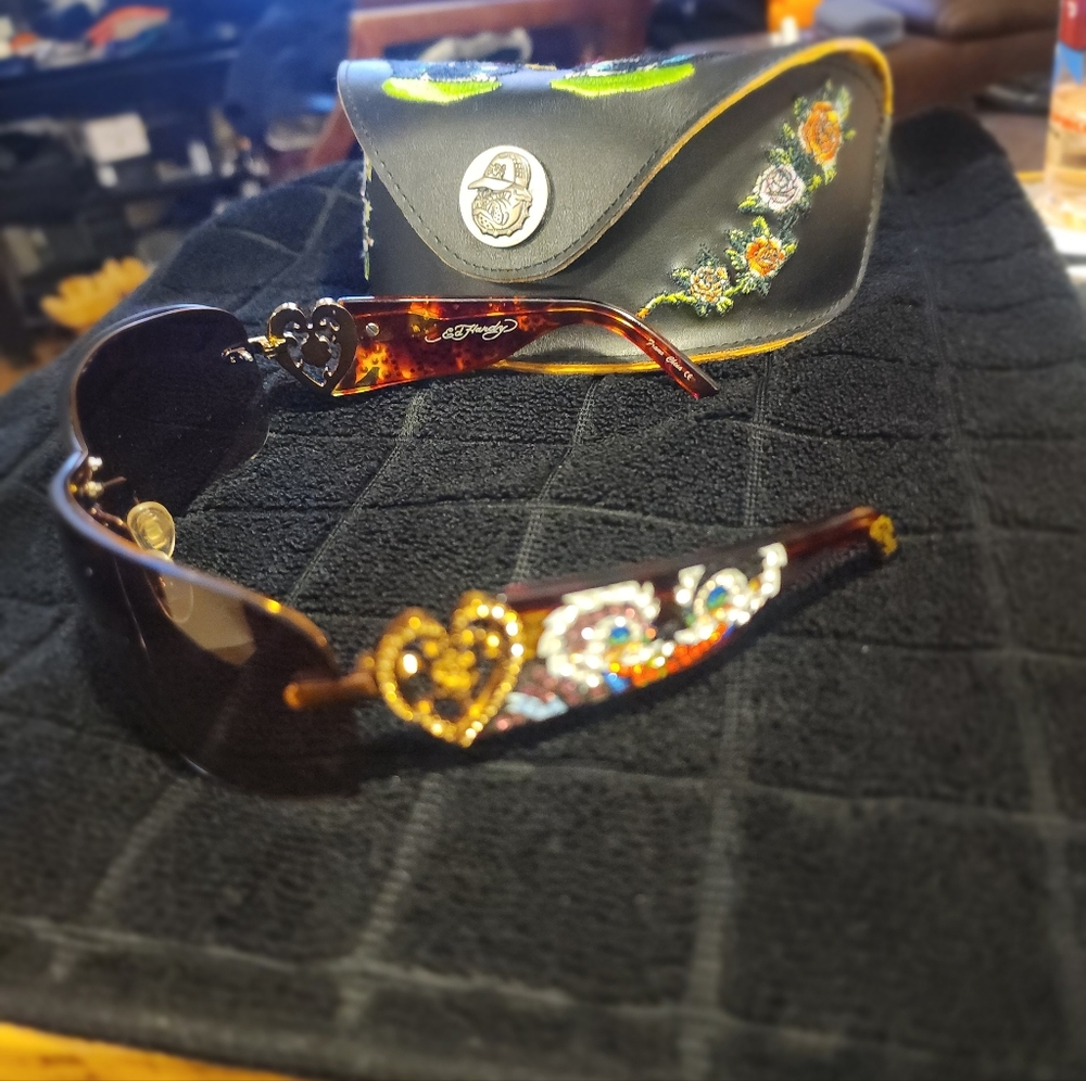 Ed Hardy Sunglasses with Black and Gold Accents